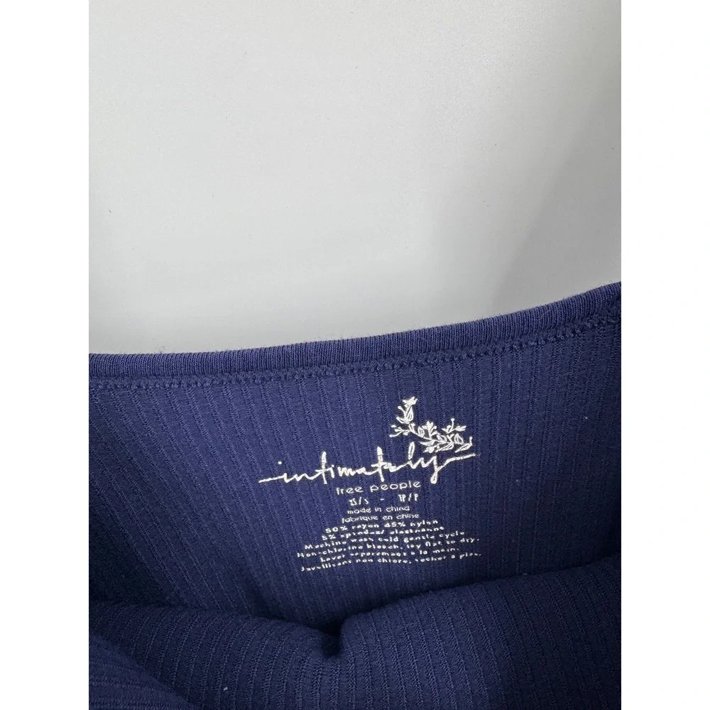 Intimately Free People‎ Crop Top Women XS/S Navy Blue Ribbed Double V-Neck Tank